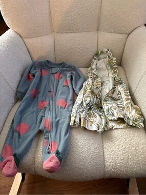Blue Fleece Footed Sleeper with Pink Fruit Motif